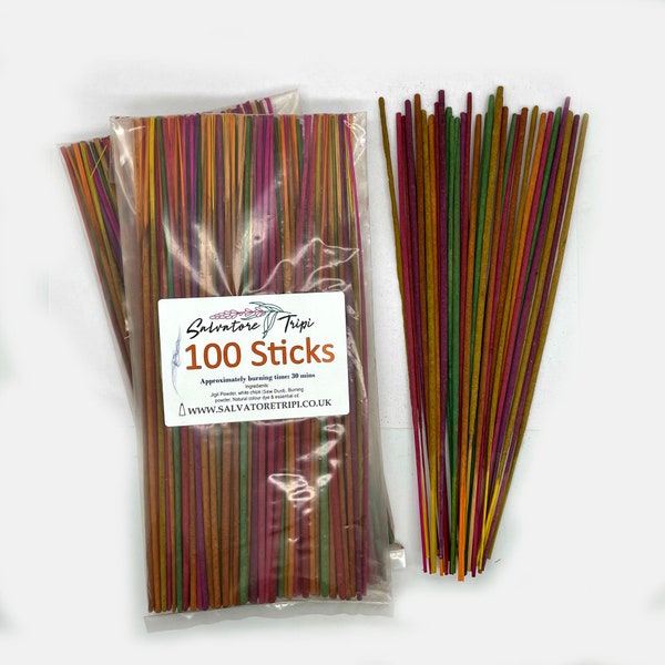 100 bâtons d'encens faits main, mélange aléatoire d'encens indiens, emballage biodégradable