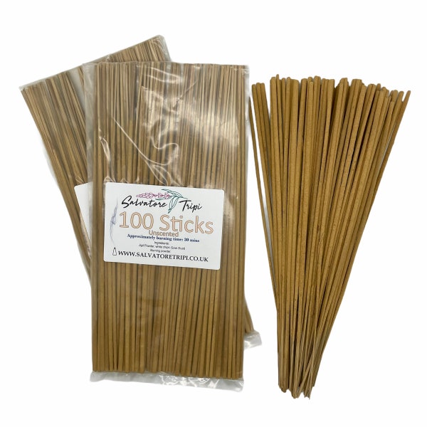 UNSCENTED Weihrauchstäbchen 100 Handmade Raw Indian Räucherstäbchen Paket aus Holz unparfümiert natürlich DIY