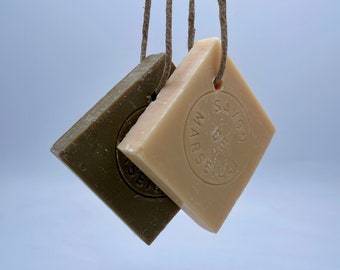 Savon de Marseille Bar on ROPE Vegan Natural Olive French Hanging Soap Organic Shea Butter