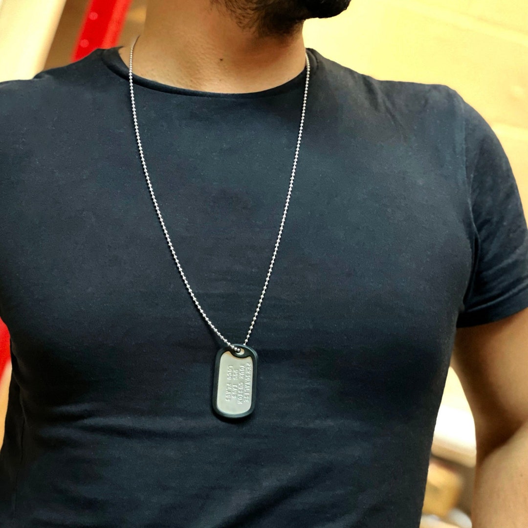 Personalised DOG TAG Embossed Tags Army ID Free Engraving Chain Custom