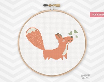 LITTLE FOX counted cross stitch pattern, woodland embroidery pdf