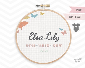 May include: A cross-stitch pattern with a light background and colorful butterflies. The pattern includes the name "Elsa Lily" and the date "12-17-20~1L85502~10:23 PM".
