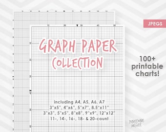 GRAPH PAPER for cross stitch COLLECTION, printable xstitch, needlepoint, diy design grid, 14 count, 16 count, 18 count, A4, instant download