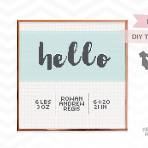 RIBBON BIRTH ANNOUNCEMENT counted cross stitch pattern, new baby boy sampler pdf