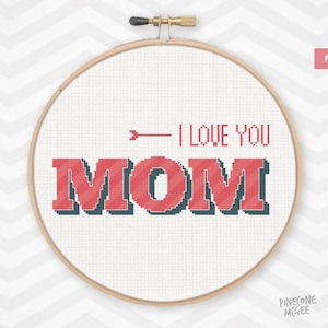 TE AMO MAMÁ patrón punto de cruz contado, tipografía día de la madre pdf