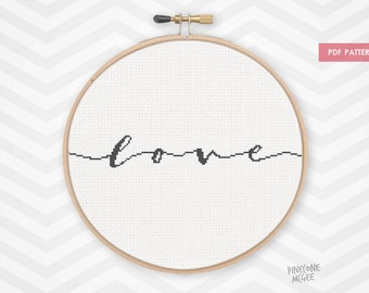 CURSIVE LOVE counted cross stitch pattern, easy word typography xstitch pdf