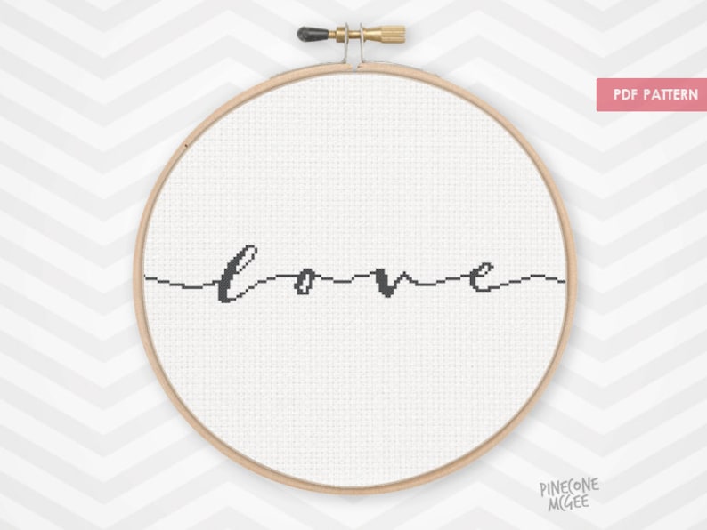 CURSIVE LOVE Counted Cross Stitch Pattern Easy Word Etsy