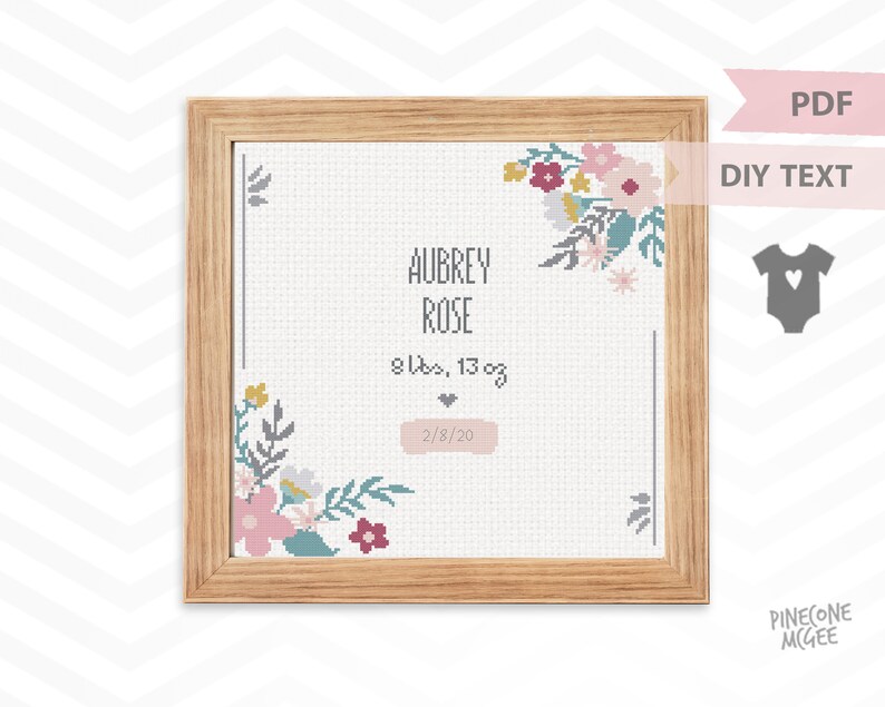 FLORAL BIRTH ANNOUNCEMENT counted cross stitch pattern ...