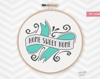 HOME SWEET HOME counted cross stitch pattern, modern home decor xstitch pdf