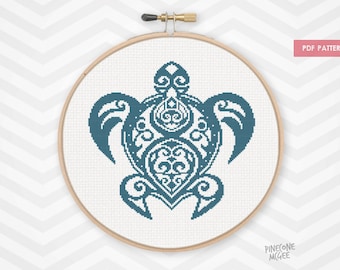 SEA TURTLE counted cross stitch pattern, hawaii mahalo pdf