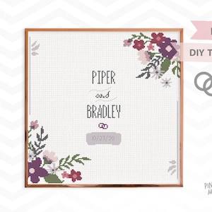 ROYAL FLORAL WEDDING record counted cross stitch pattern, modern shower bride gift pdf
