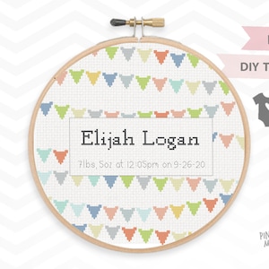 BABY BANNER ANNOUNCEMENT counted cross stitch pattern, baby boy shower gift xstitch pdf