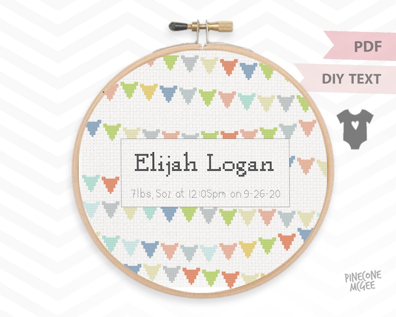 BABY BANNER ANNOUNCEMENT Counted Cross Stitch Pattern, Baby Boy Shower ...