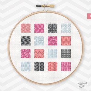 PINK BLACKWORK SAMPLER counted cross stitch pattern,modern geometric xstitch pdf
