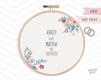 FLORAL WEDDING RECORD counted cross stitch pattern, diy customizable pdf