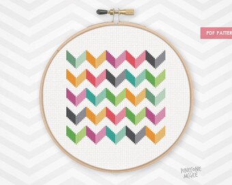 BRIGHT CHEVRON counted cross stitch pattern, geometric needlework pdf