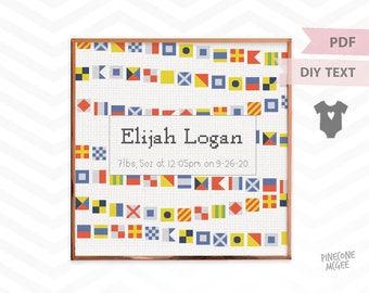 NAUTICAL FLAG ANNOUNCEMENT counted cross stitch pattern, newborn boy xstitch pdf