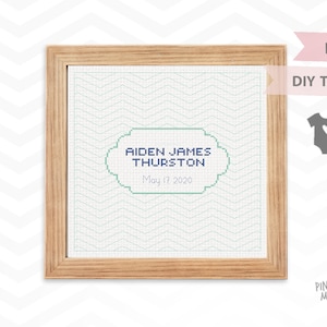 CHEVRON BIRTH ANNOUNCEMENT counted cross stitch pattern, baby boy shower gift xtitch pdf