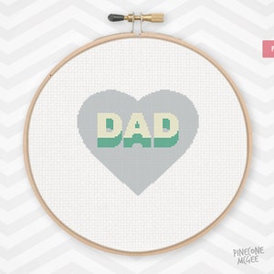 I HEART DAD schema punto croce contato, regalo per la festa del papà pdf xstitch