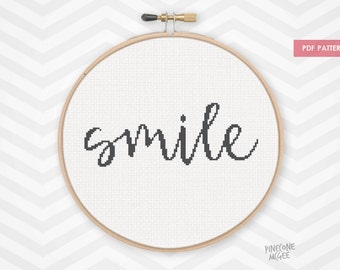 SMILE counted cross stitch pattern, easy beginner xstitch pdf