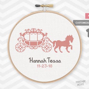 CARRIAGE BIRTH ANNOUNCEMENT counted cross stitch pattern, easy nursery baby record pdf