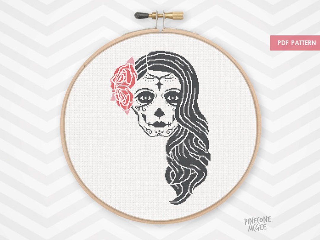 ROSE SUGAR SKULL Cross Stitch Pattern, Halloween & Dia De Las Muertos ...