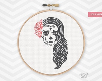 ROSE SUGAR SKULL patrón punto de cruz, halloween y dia de los muertos xstitch pdf