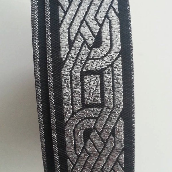 Black and Silver Celtic Rope Jacquard Trim, SCA, Renaissance, Medieval, LARP, Fantasy 7/8 inch wide