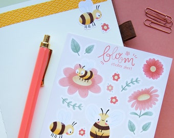 Bloom Sticker Sheet - Bumble Bee Vinyl Journal Stickers - Cute Animal Gift