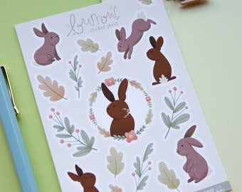Burrow Sticker Sheet - Rabbit Vinyl Journal Stickers - Cute Animal Gift