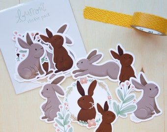 Burrow Sticker Pack - Rabbit Die Cut Vinyl Stickers - Cute Animal Gift