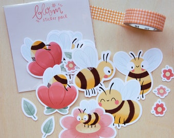 Bloom Sticker Pack - Bumble Bee Die Cut Vinyl Stickers - Cute Animal Gift