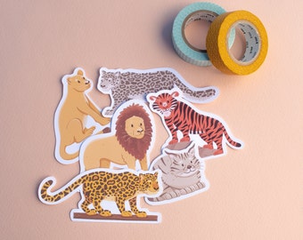 Crazy Cats Sticker Pack - Wildlife Conservation - Cute Vinyl Die Cut Stickers