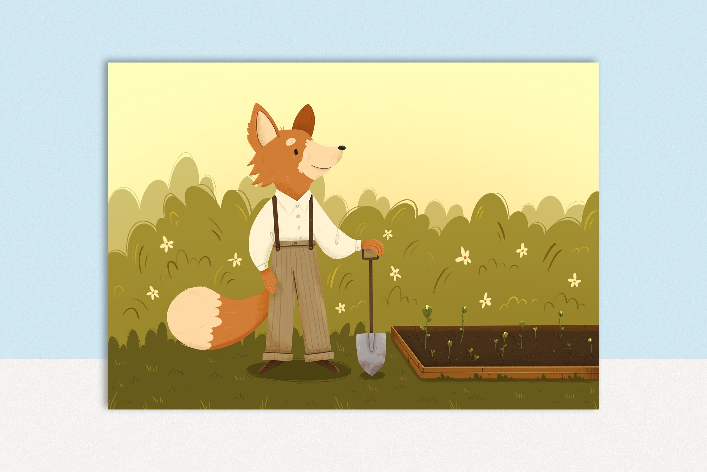 Art Print Farmer Fox Cute Illustration Etsy