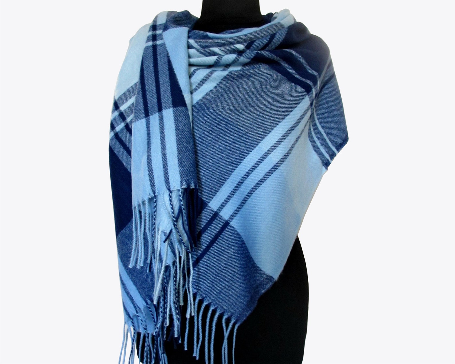 Blue Checkered Blanket Scarf Plaid Scarf Pashmina Scarf Etsy