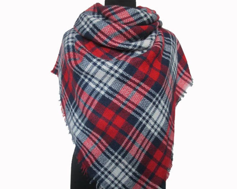 Checkered Shawl Red Wrap Shawl Red Plaid Scarf Christmas Gifts for Mom Blanket Scarf Autumn Scarf Plaid Fall Scarf