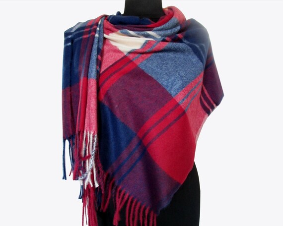Rot Blau Karierten Schal Karierte Decke Schal Pashmina Etsy