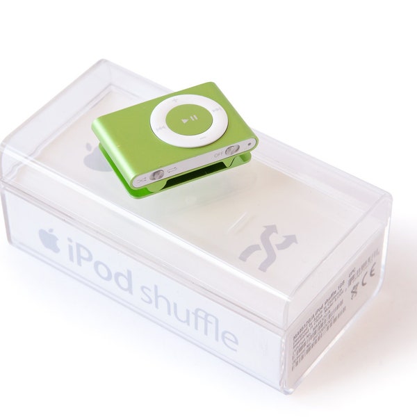 Ensemble complet! iPod Shuffle 2G Apple Green Lecteur mp3 original dans la boîte Manuel Earpods 2e 2e génération Classique 1 Go 2006