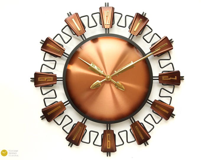 Mid Century German Copper Wall CLOCK Atomic Space Age Danish Germany
