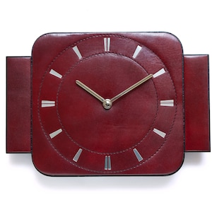Mid Century Leather Wall Clock JUNGHANS Modernism Space Age Atomic Germany mcm 1970s NOS New