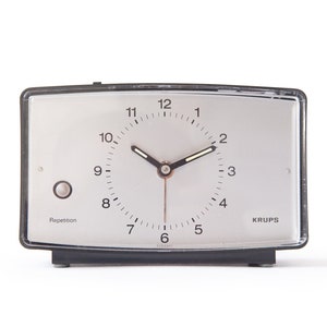 60s KRUPS Desk ALARM CLOCK Mid Century Modernism Space Age Germany Plastic Battery September 1972 Bedside 1970s