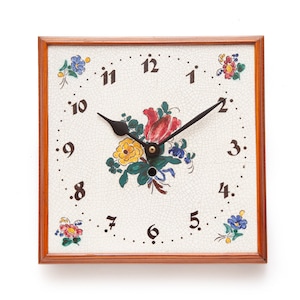 Rare 1930s KIENZLE Art Deco Pottery Wall Clock Modernism Mid Century mcm Germany Pine Wood Kitchen WGP Tile
