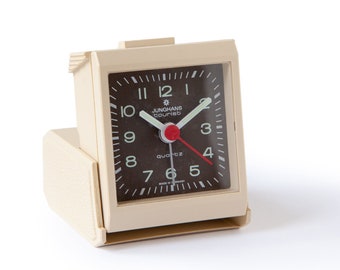 JUNGHANS Tourist Travel Alarm Clock 80s Pocket Postmodern Space Age Desk Panton quartz Germany mcm Plastic