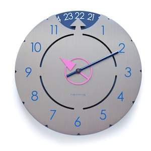 XL Postmodern HERMLE Date Wall Clock Memphis Sottsass Era Pop Large Germany Calendar Pink Blue
