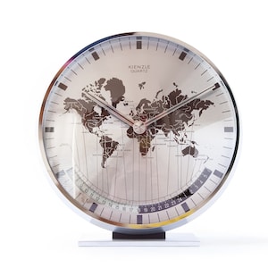KIENZLE Steel WORLD Time Clock Germany Desk Table Mid Century Bauhaus Modernism Mantel mcm Heinrich Moller Office