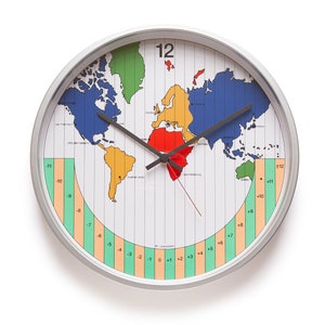 Reloj de pared JUNGHANS XL de los años 80 con hora mundial - Escuela modernista atómica industrial, Alemania, cuarzo, 30 cm