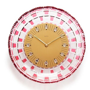 Stunning JUNGHANS Crystal Glass Wall CLOCK - Starburst Modern Mid Century 70s 80s mcm Glass Joska Magenta