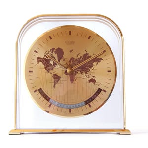 Superb KIENZLE World Time Clock Germany Desk Table Mid Century Brass Modernism Office Lucent Transparent 1970s 1980s