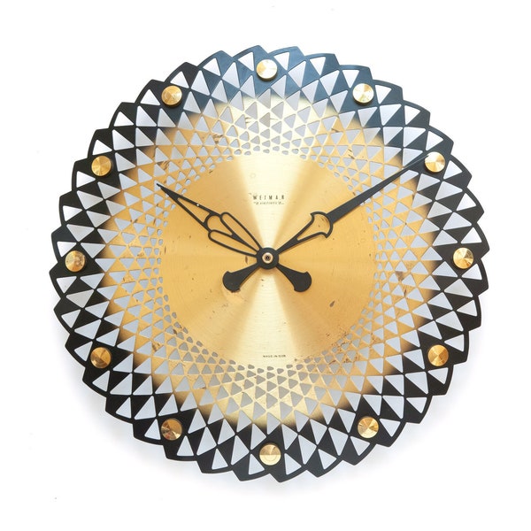 Mid Century WEIMAR Brass Wall CLOCK Starburst Atomic Space Age Germany Modernist 60s 70s Sunburst Gdr