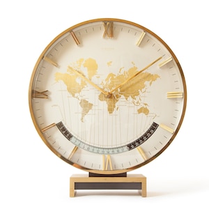 XL KIENZLE WORLD Time Clock Germany Bauhaus Desk Table Mid Century Art Deco Brass Modern Mantel mcm Heinrich Moller